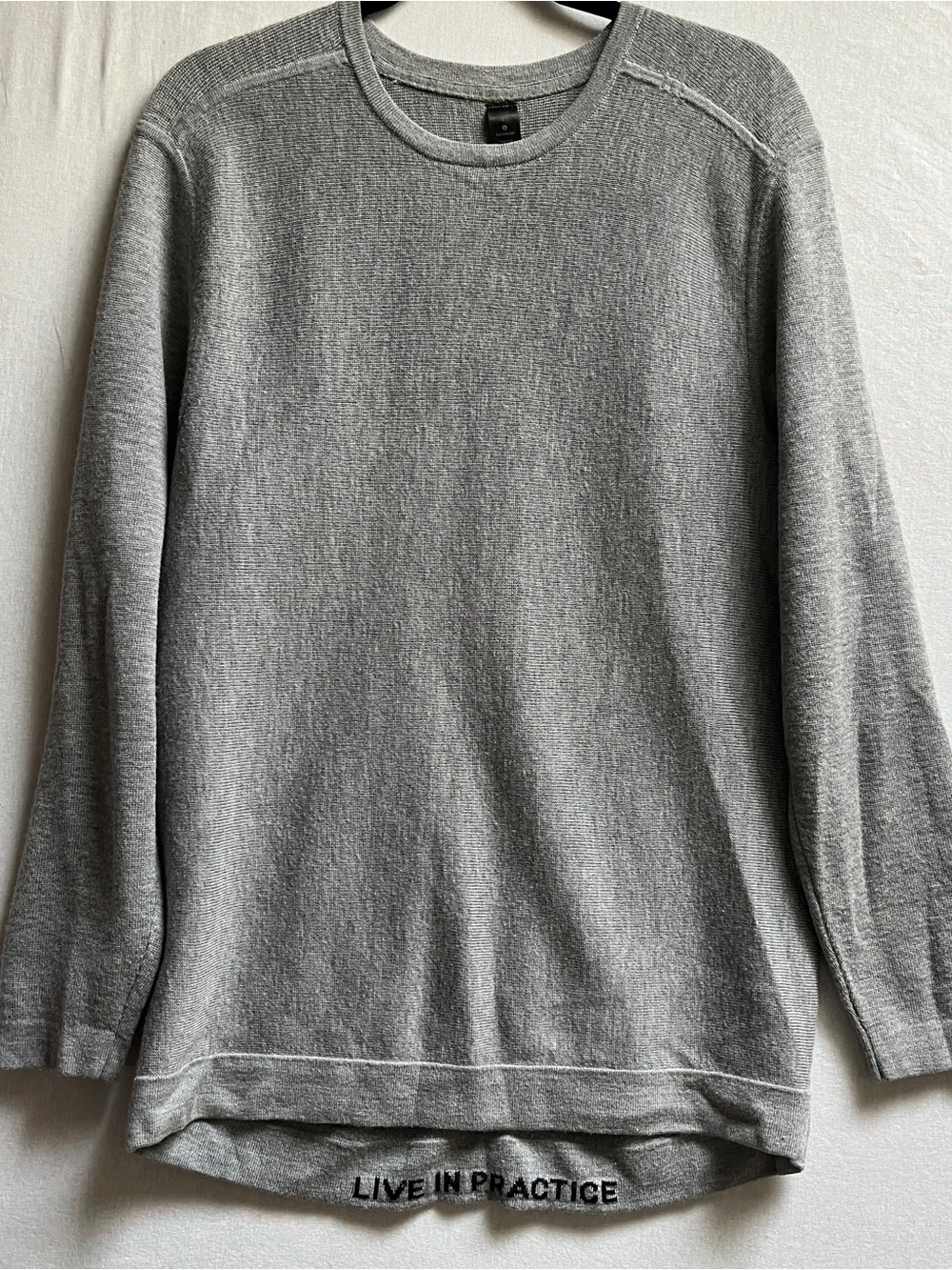 Lululemon Live in Practice Merino Wool Knit Crewneck Sweater Size L Heather Grey